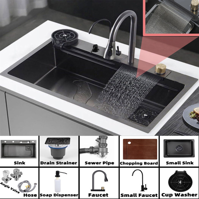 WATERMONY 18.1'' W Single Bowl Stainless Steel Undermount Kitchen Sink With 2 Faucet Holes 